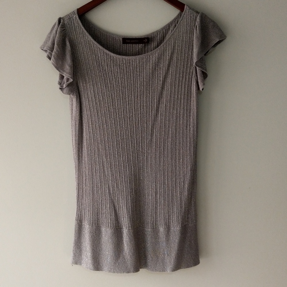 The Limited Silver Shimmery Ruffle Sleeved Shirt